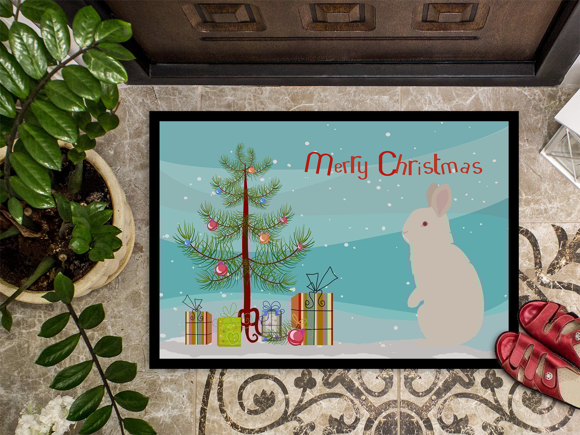 thumbnail image 3 of Carolines Treasures BB9332MAT New Zealand White Rabbit Christmas Indoor or Outdoor Mat, 18 x 27 in., 3 of 4