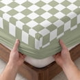 thumbnail image 3 of Full Size Fitted Sheet Set - Sage Green Plaid 3 Piece Bedding Sets 16" Deep Pocket Fitted Sheet with 2 Pillowcases Farmhouse Green White Checkered Lace Brushed Microfiber Hotel Luxury Bed Sheets, 3 of 9