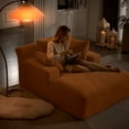 thumbnail image 3 of Onbeam 50" Chaise Lounge, Plush Sleeper Sofa Chair with 3 Pillows for Living Room, Corduroy, Orange, 3 of 7