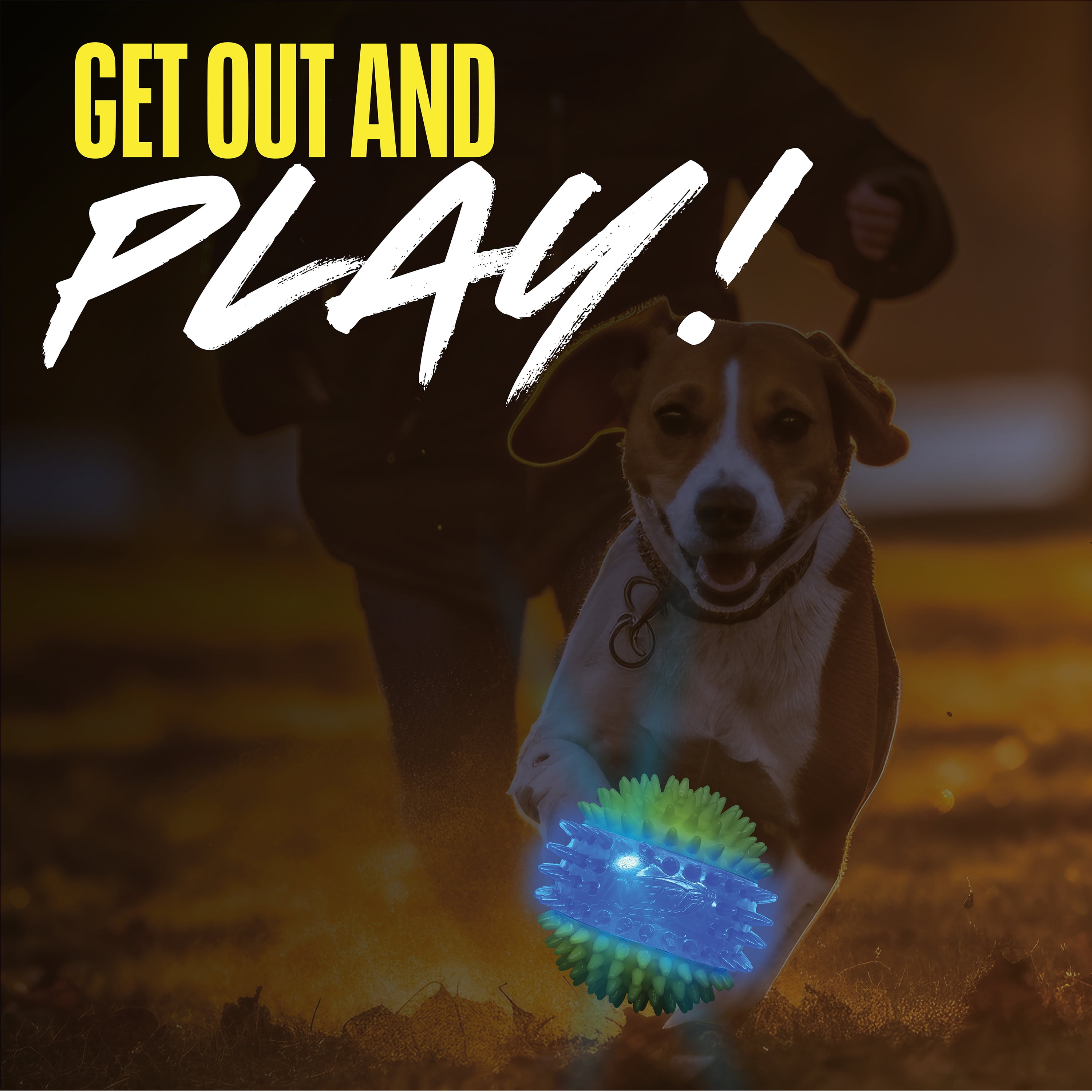 (2 pack) Nerf Dog LED Dental Spikes Light Up Squeak Ball Toy, 2.7 Inch