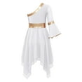 thumbnail image 3 of TiaoBug Kids Girls Lyrical Dancewear One Shoulder Liturgical Praise Dance Dress Color Block Worship Costume White 12, 3 of 7