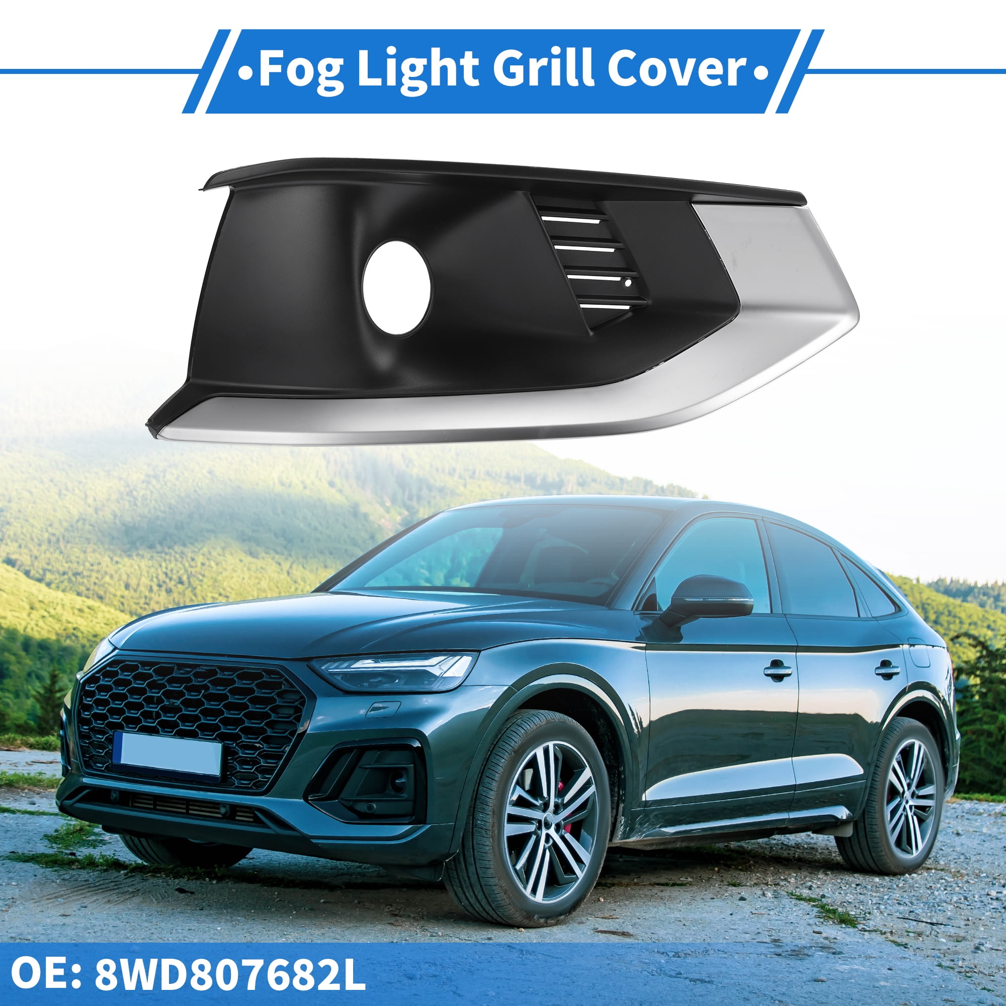 1pc Car Front Right Fog Light Grill for Audi A4L 2020-2022 No.8WD807681L ABS Black Silver Tone