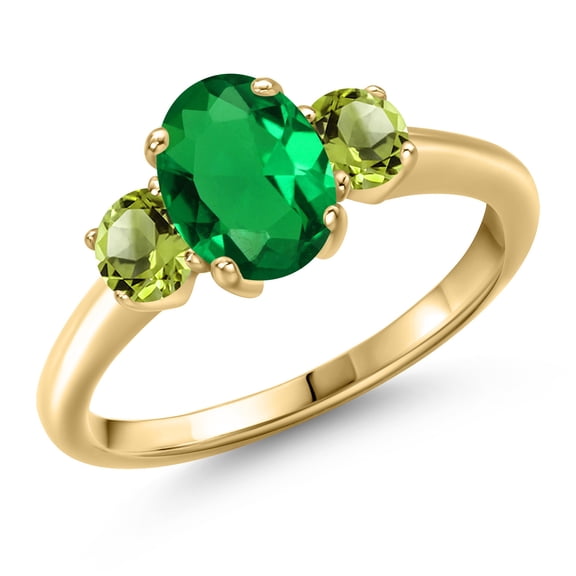 Gem Stone King 10K Yellow Gold Green Nano Emerald and Green Peridot Engagement Ring for Women | 1.35 Cttw | Oval 8X6MM | Gemstone May Birthstone | Size 7