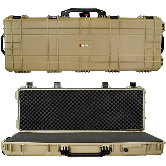 Eylar 48in Protective Roller Rifle Case Water and Shock Resistant w/ Foam, Tan,