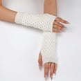 thumbnail image 3 of Puños de piel sintética para muñecas: calentadores de brazos sin dedos para mujer, guantes elásticos de invierno, guantes acrílicos, guantes largos, 3 of 5