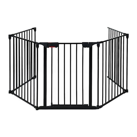 Maklaine Contemporary Steel Fireplace Safety Fence Hearth Gate in Black