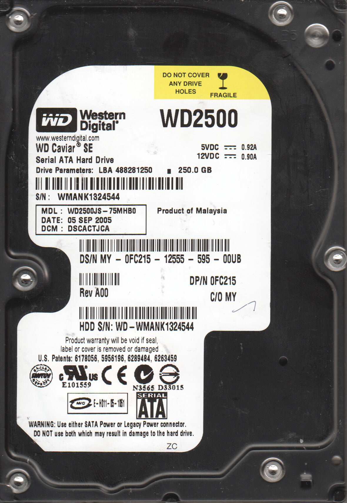 WD2500JS-75NCB1 Western Digital 250GB SATA 3.5 Hard Drive DCM DSBHCT2AH
