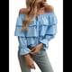 thumbnail image 1 of Blusa de Verano con Volantes y Hombros Descubiertos para Mujer, , Sexy, Elegante, Informal, con Azul XL, 1 of 9