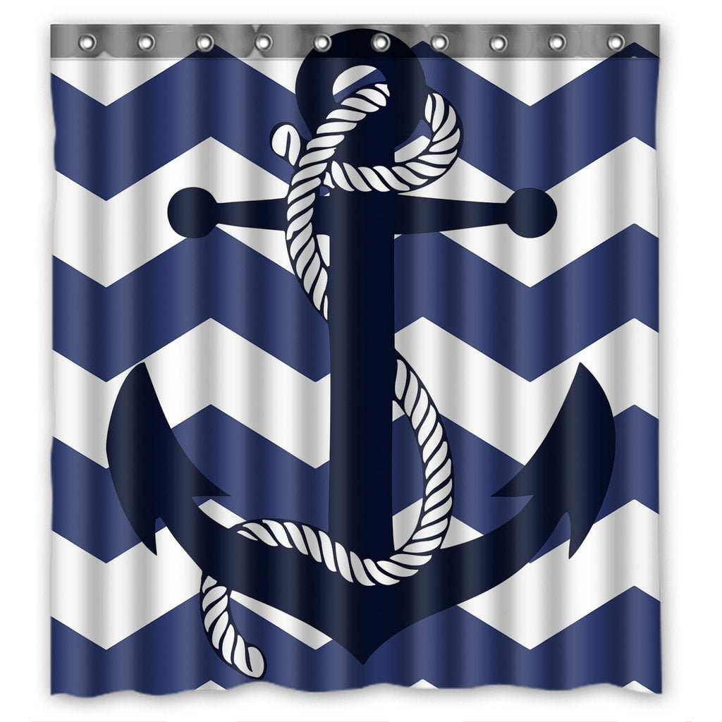 GCKG Amazing Chevron Anchor With Navy Blue Chevron Bathroom Shower