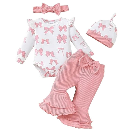 Pandaie Preemie Newborn Baby Girl Clothes Infant Romper Fall Winter Outfits Cute Bell Bottoms Pant Sets Gifts White 9-12 Months