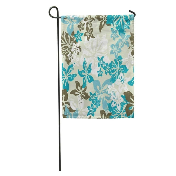 NUDECOR Teal Tiki Hibiscus Pattern Hawaii Island Camo Floral Garden Flag Decorative Flag House Banner 28x40 inch