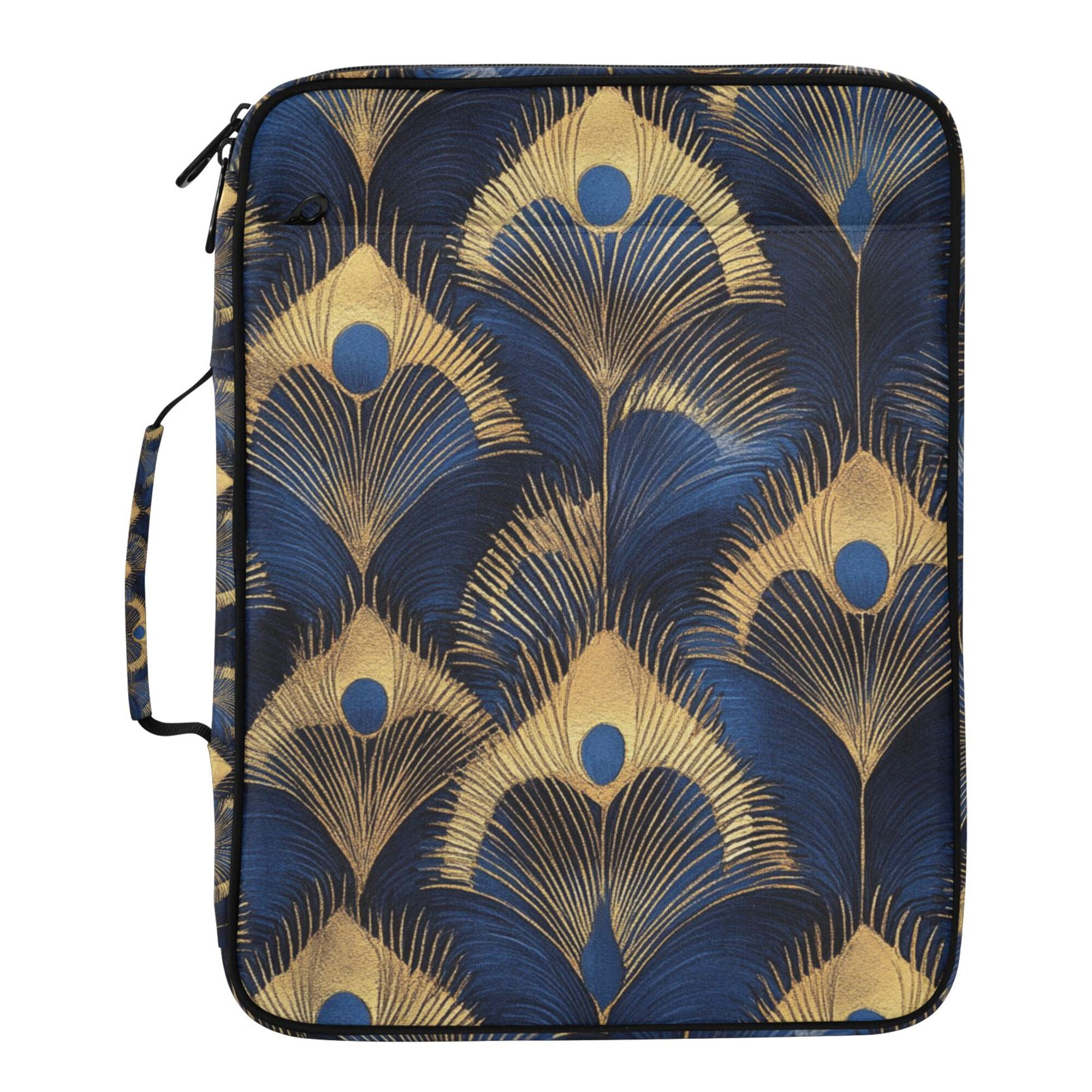 FORMRS Accordion File Folder A4 Size 7-Pocket Expanding Document Organizer Bag with 3 Ring Binder, Blue Peacock Feathers Pattern