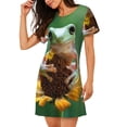 thumbnail image 2 of Disketp Tree Frog Sitting On Sunflowes para Camisón Corto de Manga Corta para Mujeres, Camisón Cómodo con Escote Redondo, Bonito y Confortable, 2 of 6