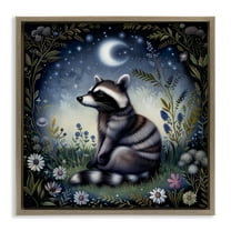 Stupell Industries Raccoon Under Night Forest Animals Painting Brown Floater Framed Canvas Art Print Wall Art, 18 x 18