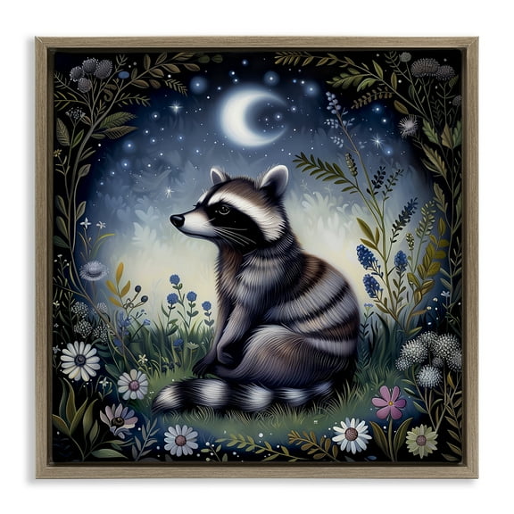 Stupell Industries Raccoon Under Night Forest Animals Painting Brown Floater Framed Canvas Art Print Wall Art, 18 x 18