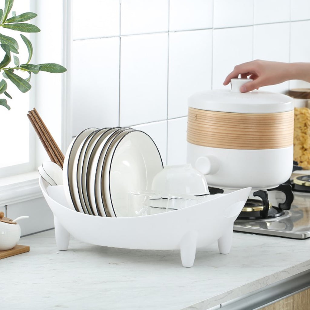 WINDLAND Dish Drying Rack Oval Shaped Drainer with Utensil Holder Plate Bowl Cutlery Storage Vegetable Basket Kitchen Organizer