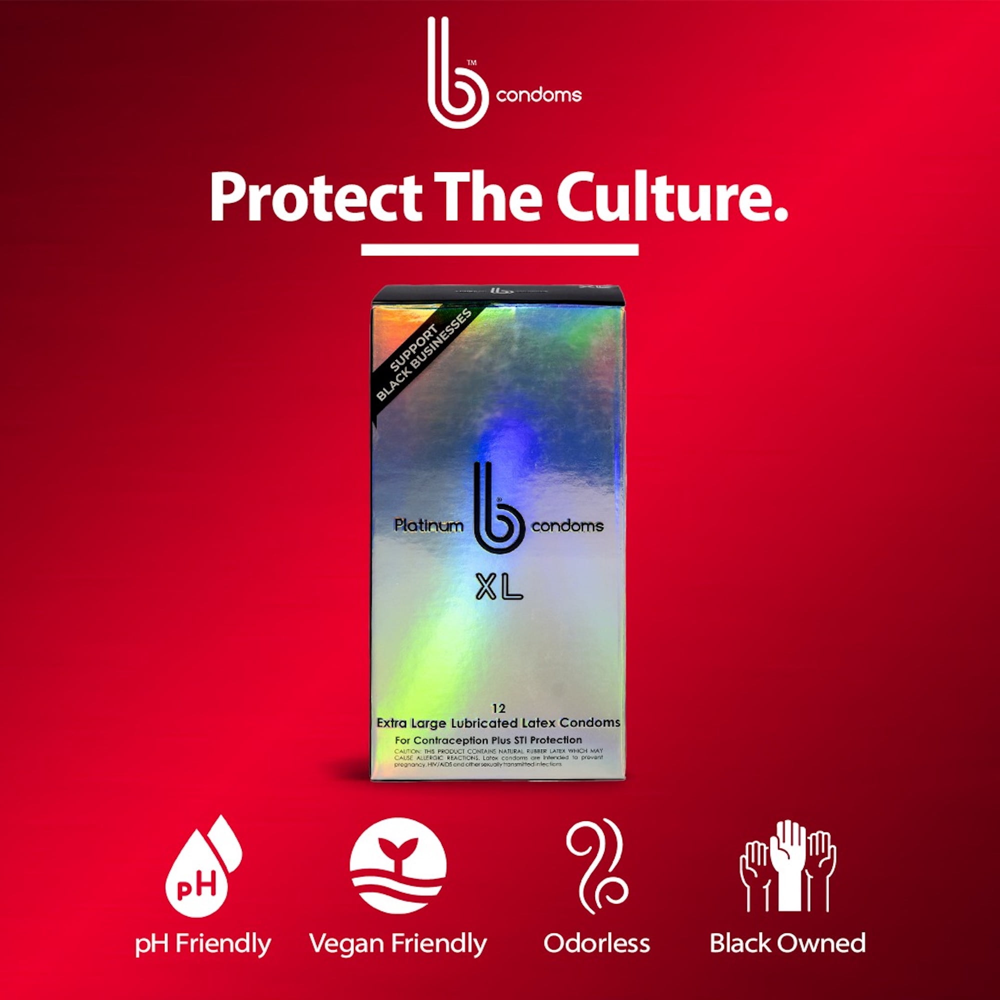 b condoms XL Platinum Thin Natural Latex Extra Large Condoms for Men, 12 Count - Extra Lubricated Condoms, Odorless, Vegan & pH Friendly