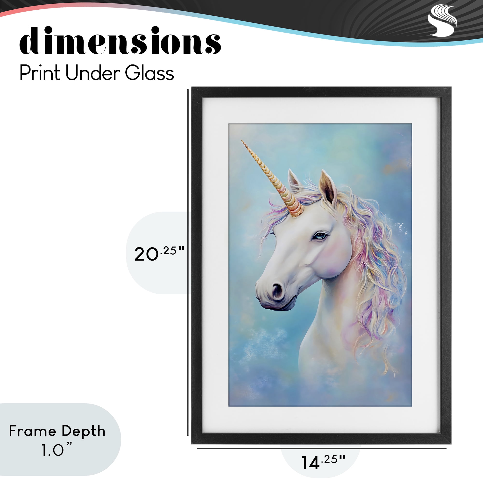Stupell Industries White Unicorn on Blue Black Framed Print Under Glass, design by Creative Studio