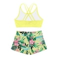 thumbnail image 4 of iixpin Kids Girls Gymnastics Dance Swim 2 Pcs Sets Crisscross Back Crop Top with Floral Shorts Quick Dry Tankini Lemon Yellow 6, 4 of 5