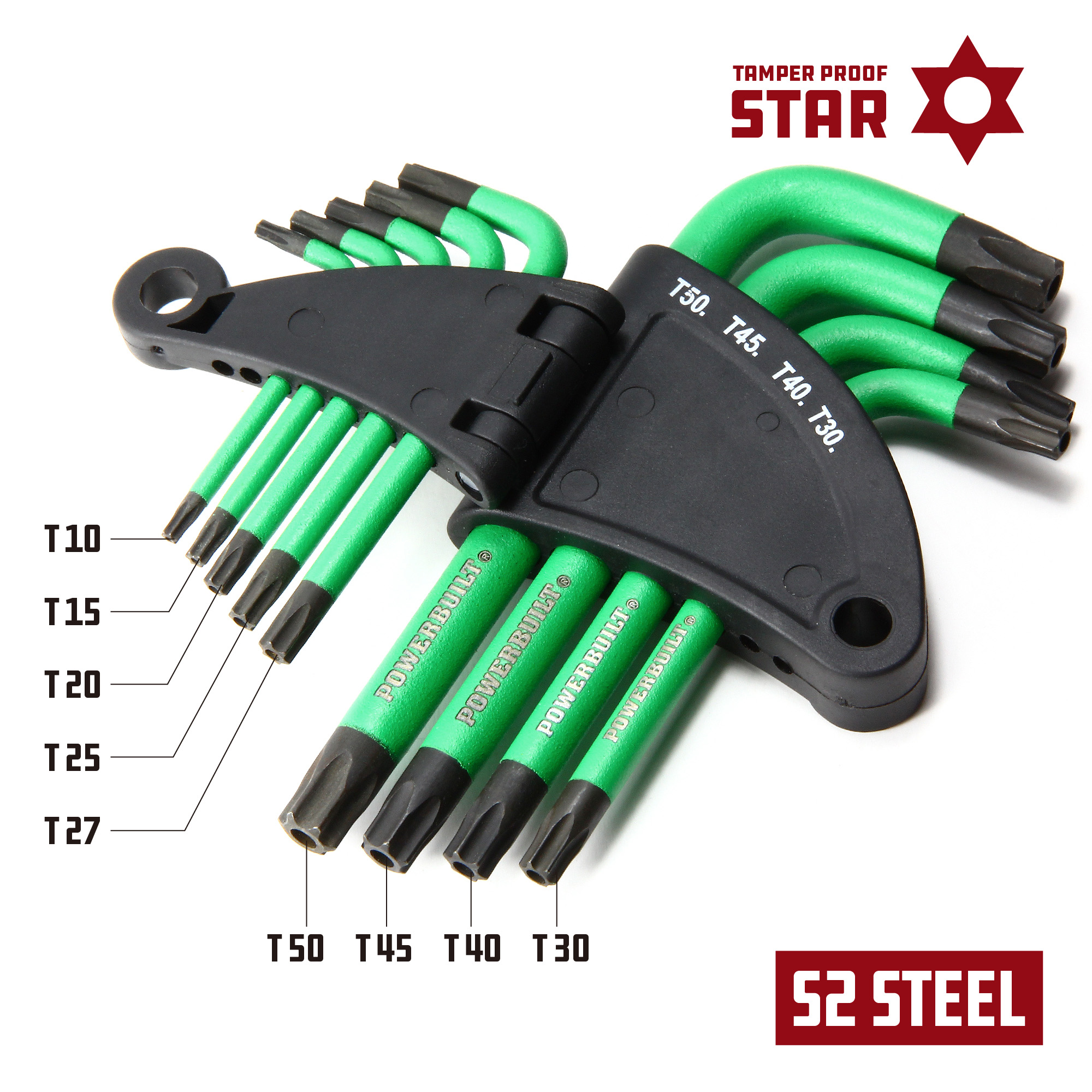 Powerbuilt Torx-Schraubenschlüssel-Set – 9-teilig, Manipulationssicher, Kurzarmig