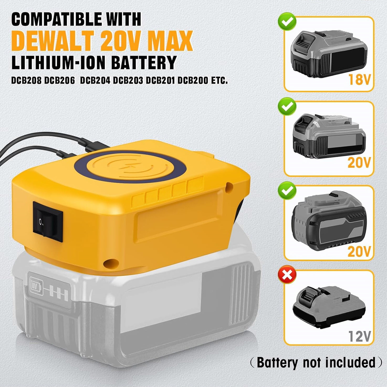 3 Packs For Dewalt 18/20V Battery Fast Wireless Charger Adapter, Upgraded Heavy-Duty Power Bank & Dual USB/Type-C Charging Station for 20V MAX, Compatible with Phones Tablets
