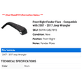 thumbnail image 2 of Front Right Fender Flare - Compatible with 2007 - 2017 Jeep Wrangler 2008 2009 2010 2011 2012 2013 2014 2015 2016, 2 of 2