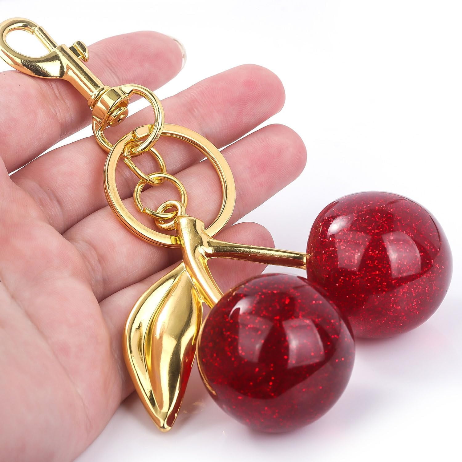 Cute Cherry Bag Charm for Purses and Bags,Fashionable Red and Gold Cherry Keyring,Keychain Decoration,5,5,Red