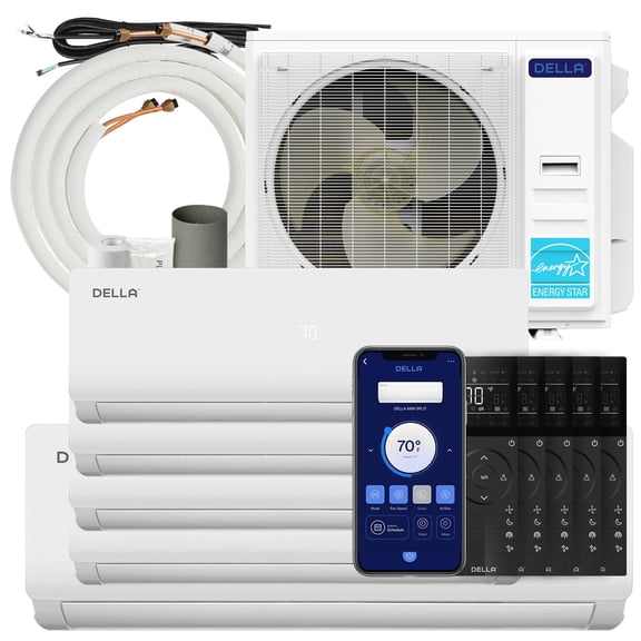 Della 45K BTU ODU Multi Zone Air Conditioner Five 5 Zone (9K 9K 9K 9K 18K) Mini Split 19 SEER2 208-230V Cools Up to 2600 Sq.Ft, Works with Alexa, Wifi Energy Efficient Pre-Charged Heat Pump Full Set
