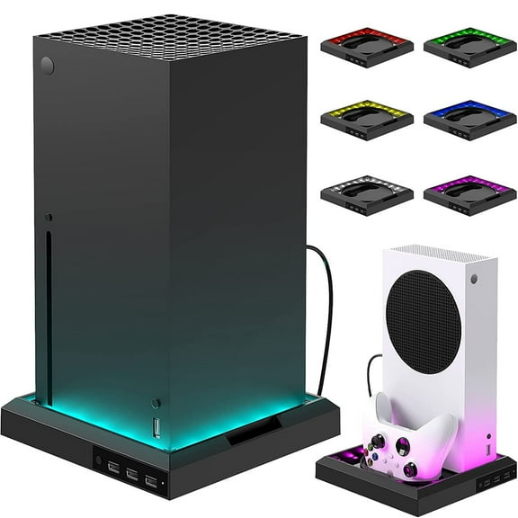 RGB Base Stand for Xbox Series S/X Console with 3 Extra USB Port Vertical Stand-Black