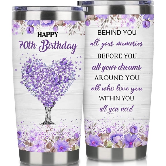 70 Year Old Women Birthday Tumbler 20oz-70 Year Old Girl Gifts Ideas-Double Wall Stainless Steel Vacuum Insulated Coffee Cup