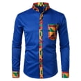thumbnail image 2 of Men's African Long Sleeve Mens Button Down Pajama Shirt Printed Patchwork Design Button Dress Shirt Up Shirt, 2 of 4