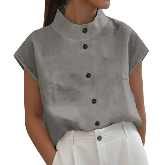 MIXUE Womens Summer Tops Summer Solid Color Button Stank Sleeveless Slim Fit Vest Pullover Tee Shirts Activewear,Gray,XXL