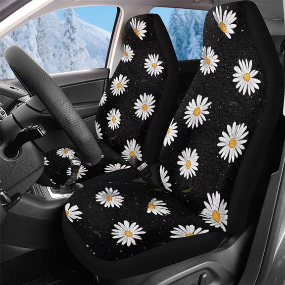 Uorisanigo 2 Pieces Car Seat Covers, Daisy Print High Back Seat Covers Universal Fashion Front Seats Protection Car Accessoires Fit for Most Cars, SUVs,Trucks