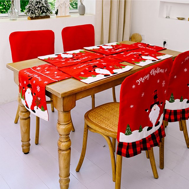 Maoww Xmas Coffee Table Cover Embroidered Pattern Printed Placemat Beautiful Tassels Fine Tablecloth Party New Year Accessories Red Old Man