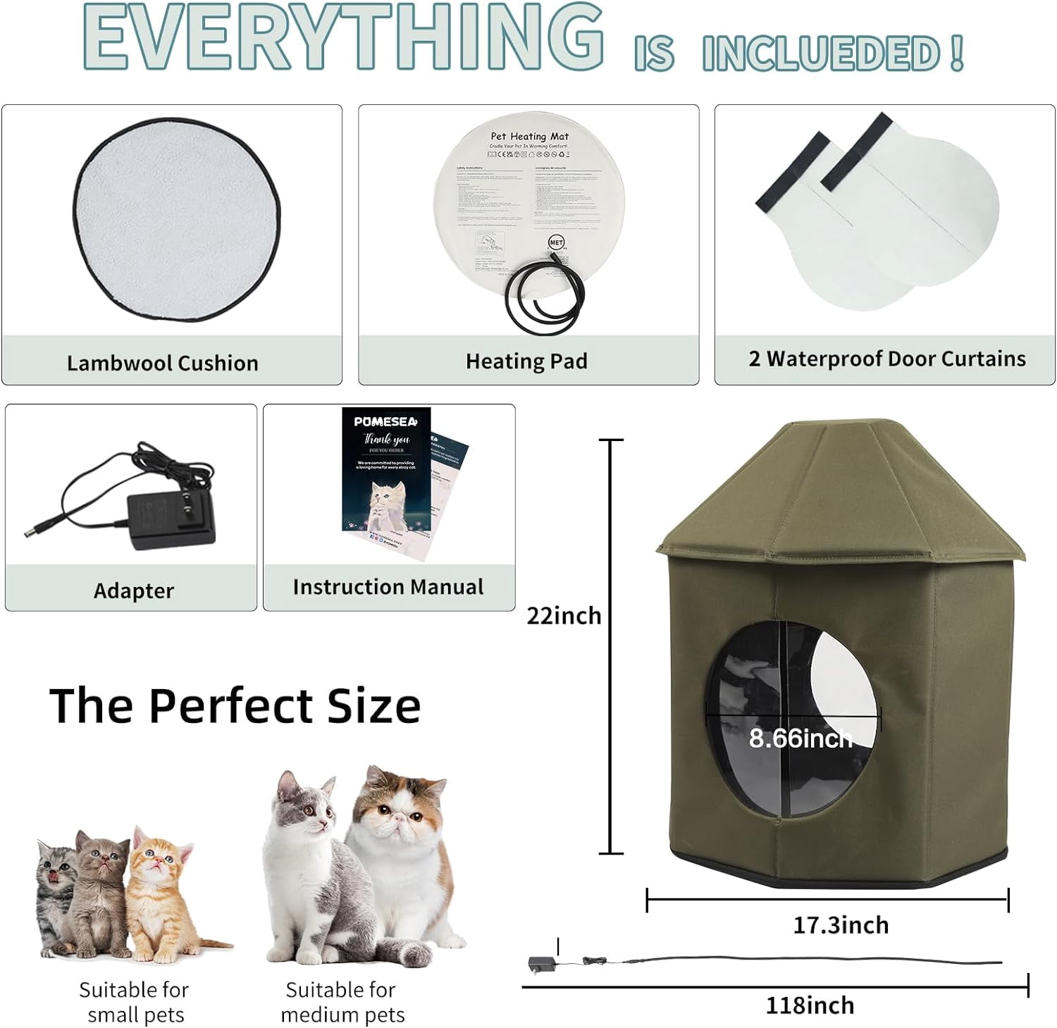 Heated Outdoor Cat House Weatherproof Cat Small Dog Warm Pet Shelter Carrier NEW PP10_Green
