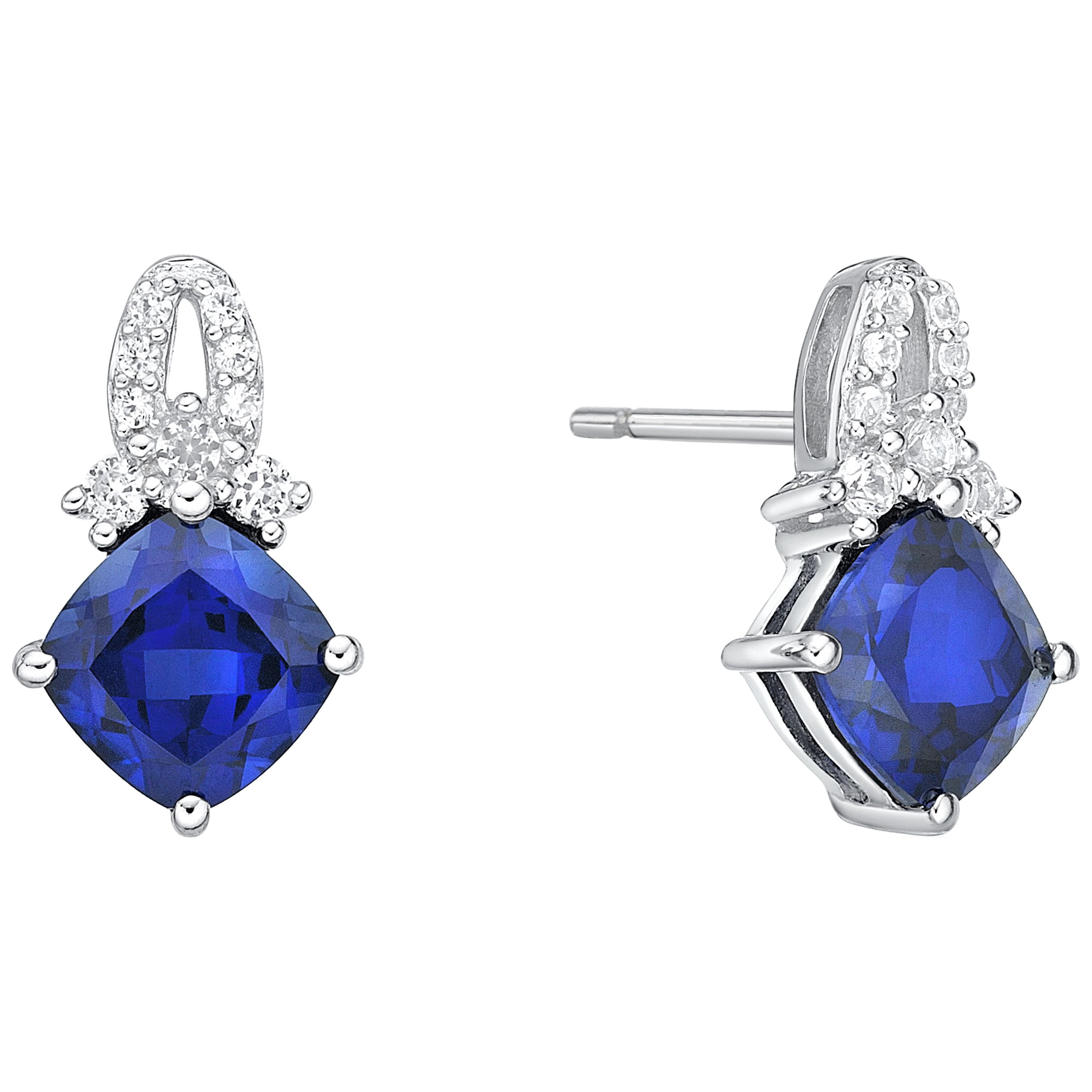 Jay Heart Designs 925 Sterling Silver Created Sapphire and Created White Sapphire Earrings