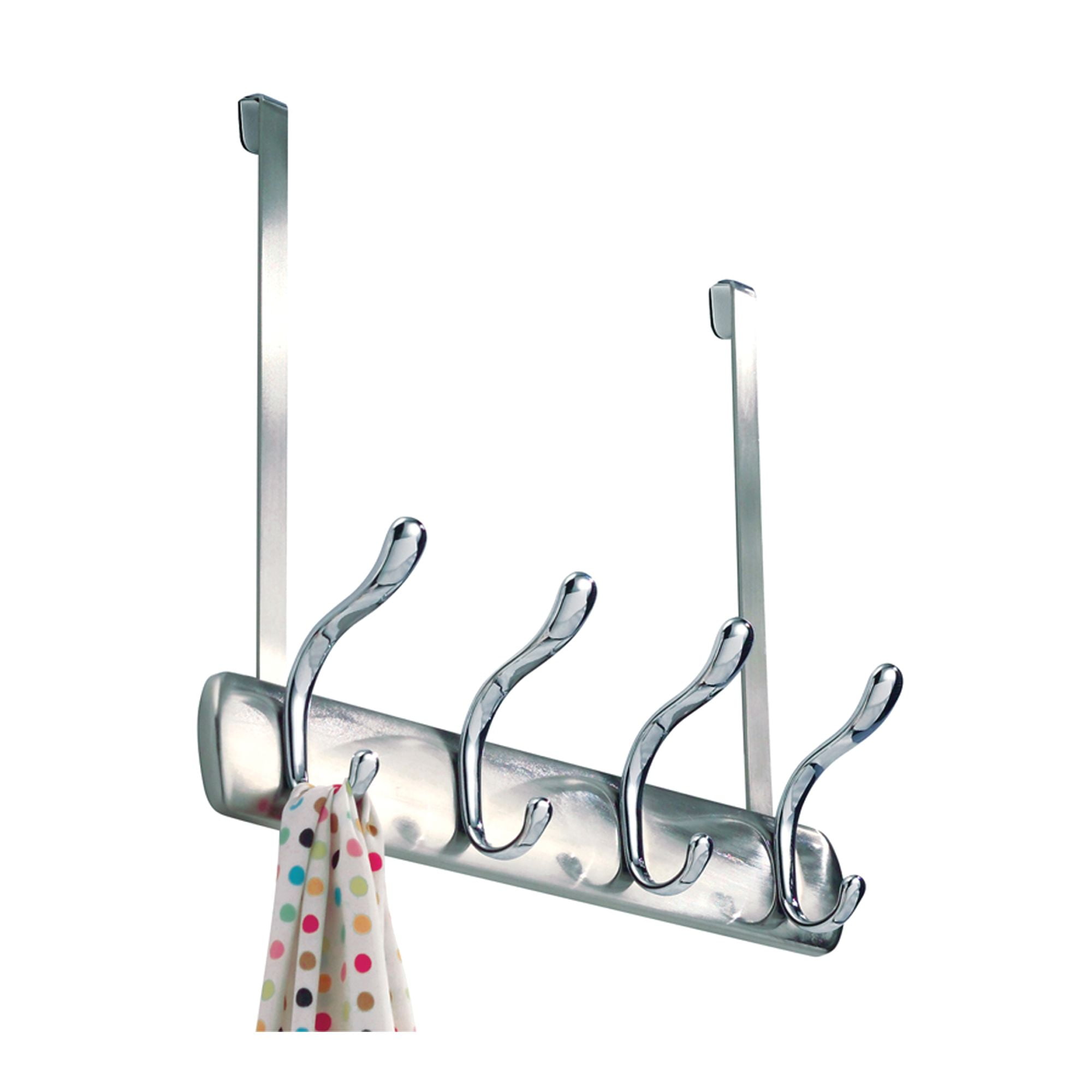 iDesign Over Door Rack, 4 Hook, Brushed/Chrome