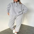 thumbnail image 2 of Women 2 Piece Tracksuits Solid Color Buttons Sweatshirt and Sweatpants, 2 of 9