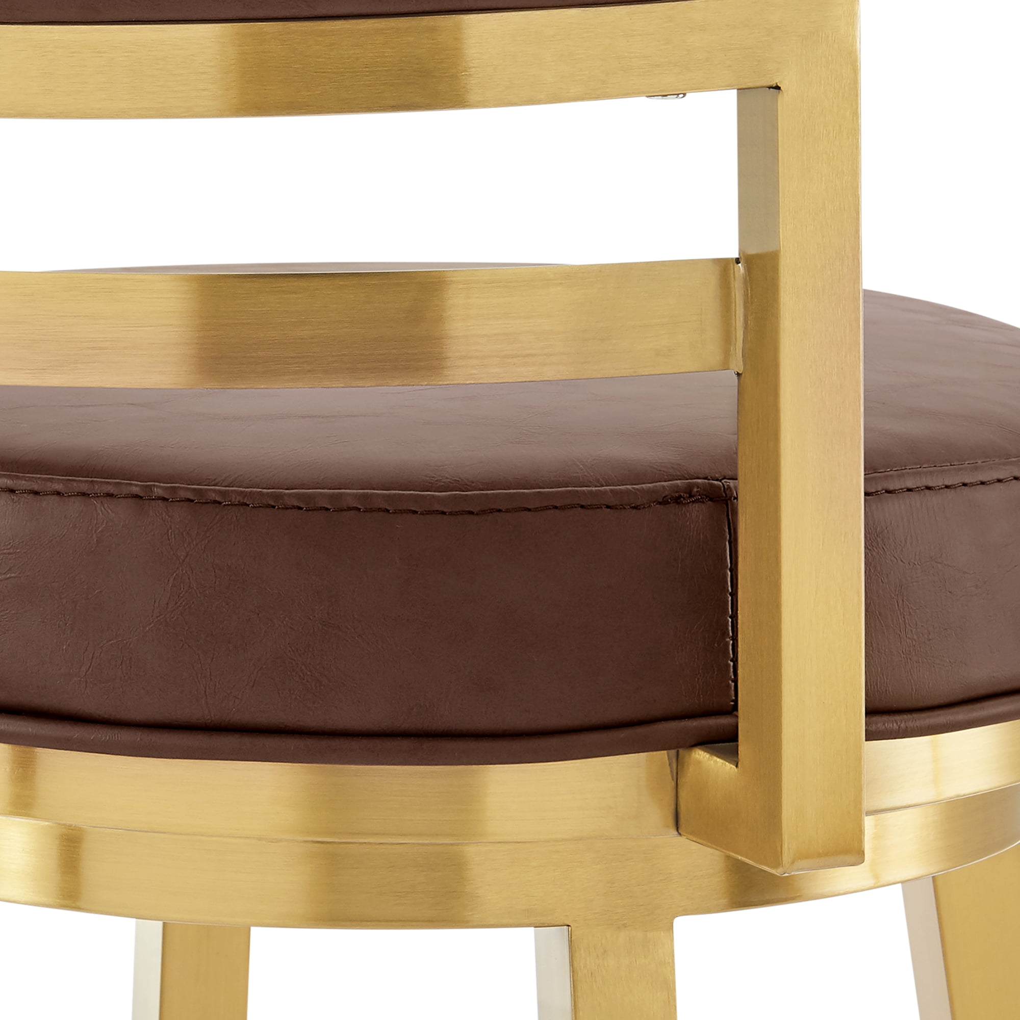 Madrid 30" Swivel Bar Stool in Gold Brushed Stainless Steel with Vintage Coffee Faux Leather