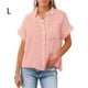thumbnail image 5 of Blusa de manga corta Sonducket con botones y cuello en V para mujer Rosa L, 5 of 5