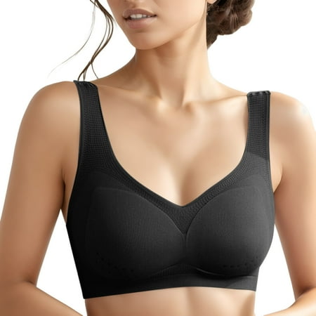 Sngxgn Women s Comfort Wireless  Seamless Cooling T-Shirt Bra(Black XXXL)