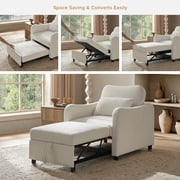 Mopio Sophie 4-in-1 Convertible Sleeper Chair Bed, Accent Chair, Armchair, Chaise Lounge, Comfy Reading Chair, Pull Out Bed with Adjustable Backrest & Spill-Resistant Boucle for Living Room, Bedroom