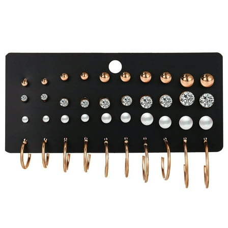 XmhyTop-A 20-Pair Rose Gold Dainty Stud Earrings Set Multipack Everyday Jewelry
