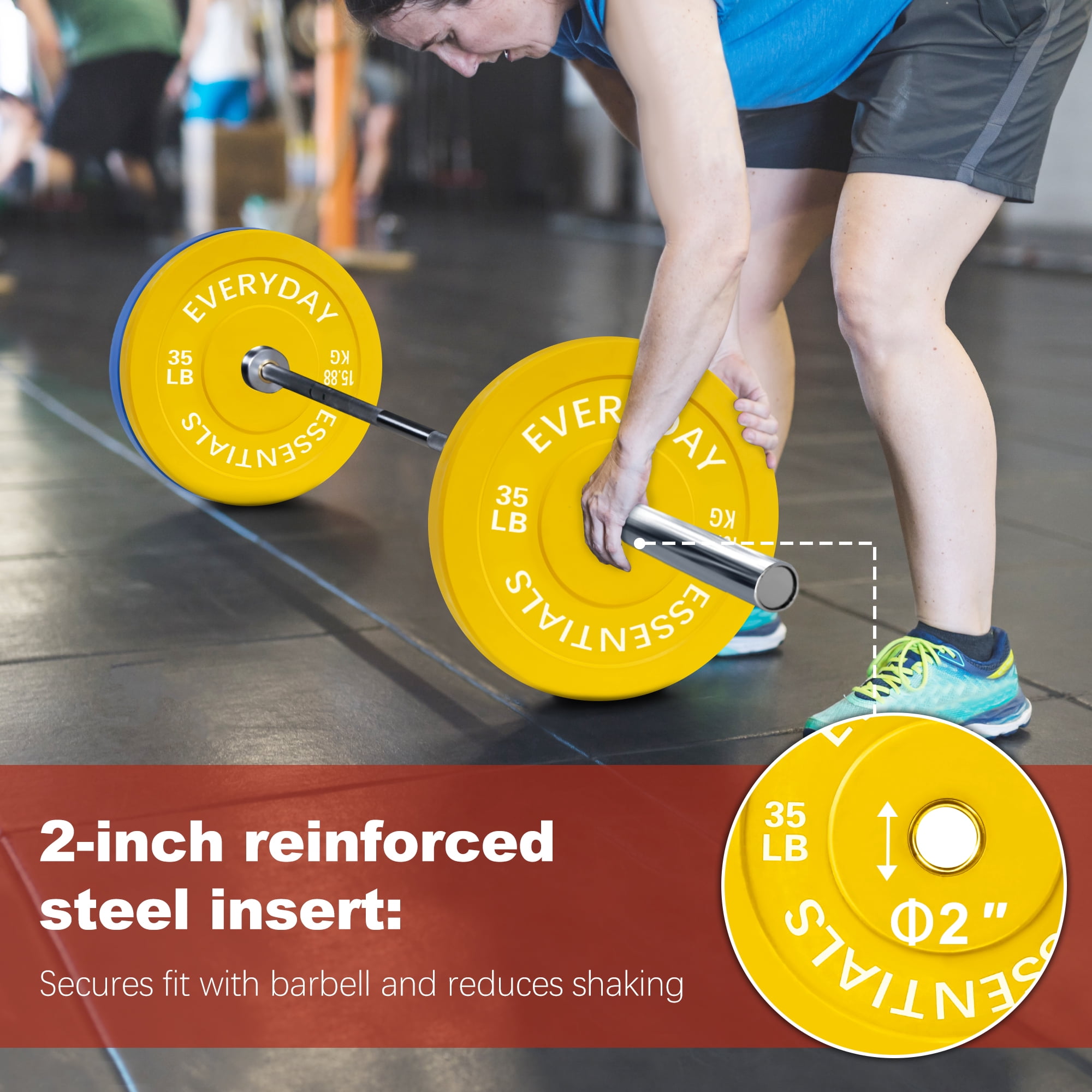 FlexWave 2-Inch Olympic Bumper Weight Plate Set，with Steel Hub, Multicolored, Multiple Sizes, for Strength Training & Home Gym
