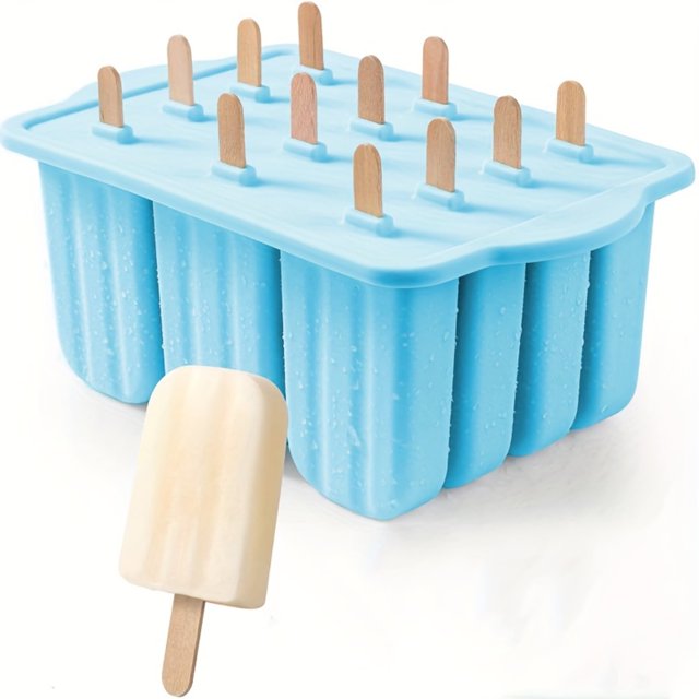 SHAOSZC Moldes de silicona para paletas de helado sin BPA, juego de 12 bandejas grandes para paletas de helado para congelador, molde casero reutilizable para paletas de hielo con 1 máquina para