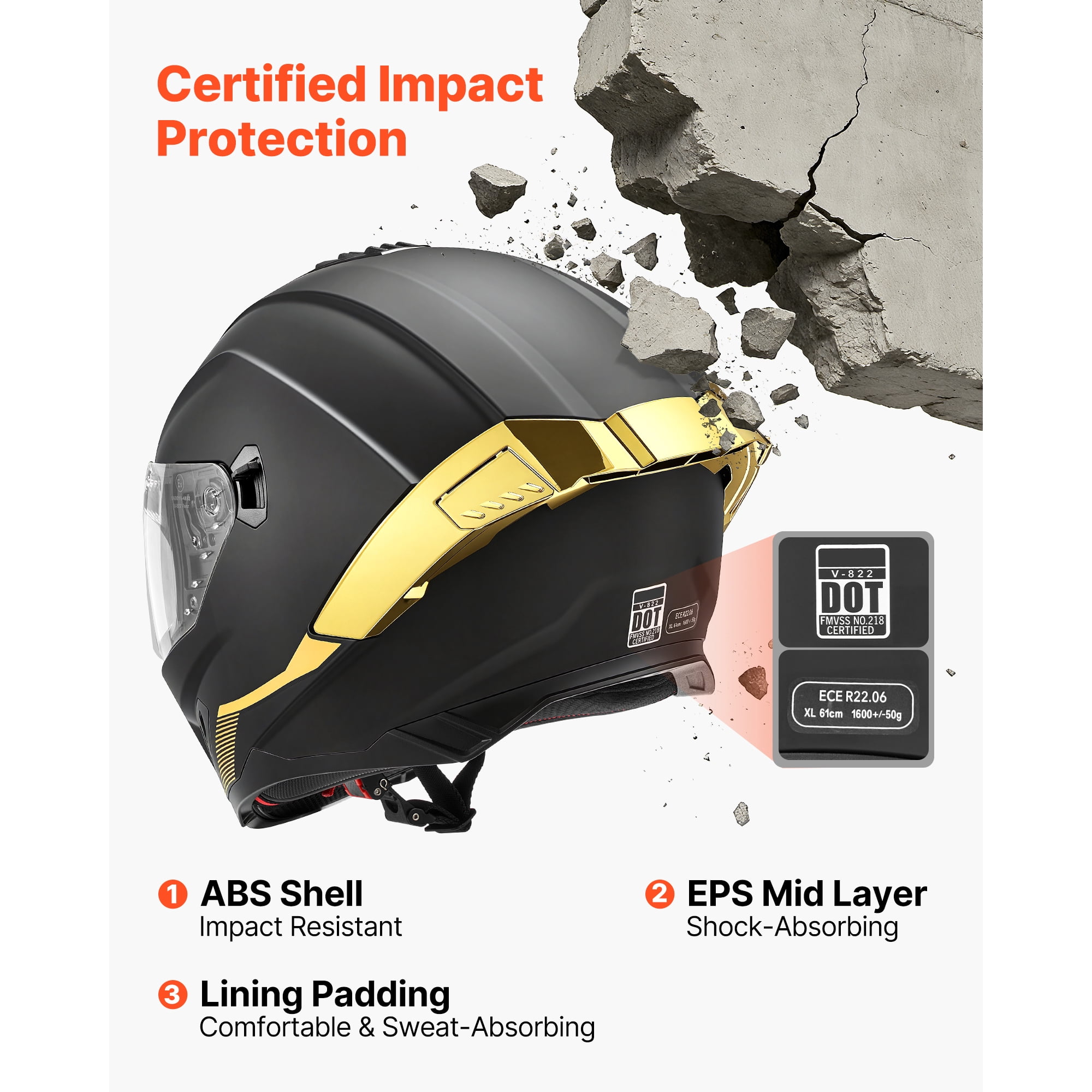 KFFKFF Full Face Motorcycle Helmet with Dual Visor, Lightweight and Comfortable Design for Street and Dirt Bike Riders, Suitable for Adults - DOT & ECE Certified (XL Size)