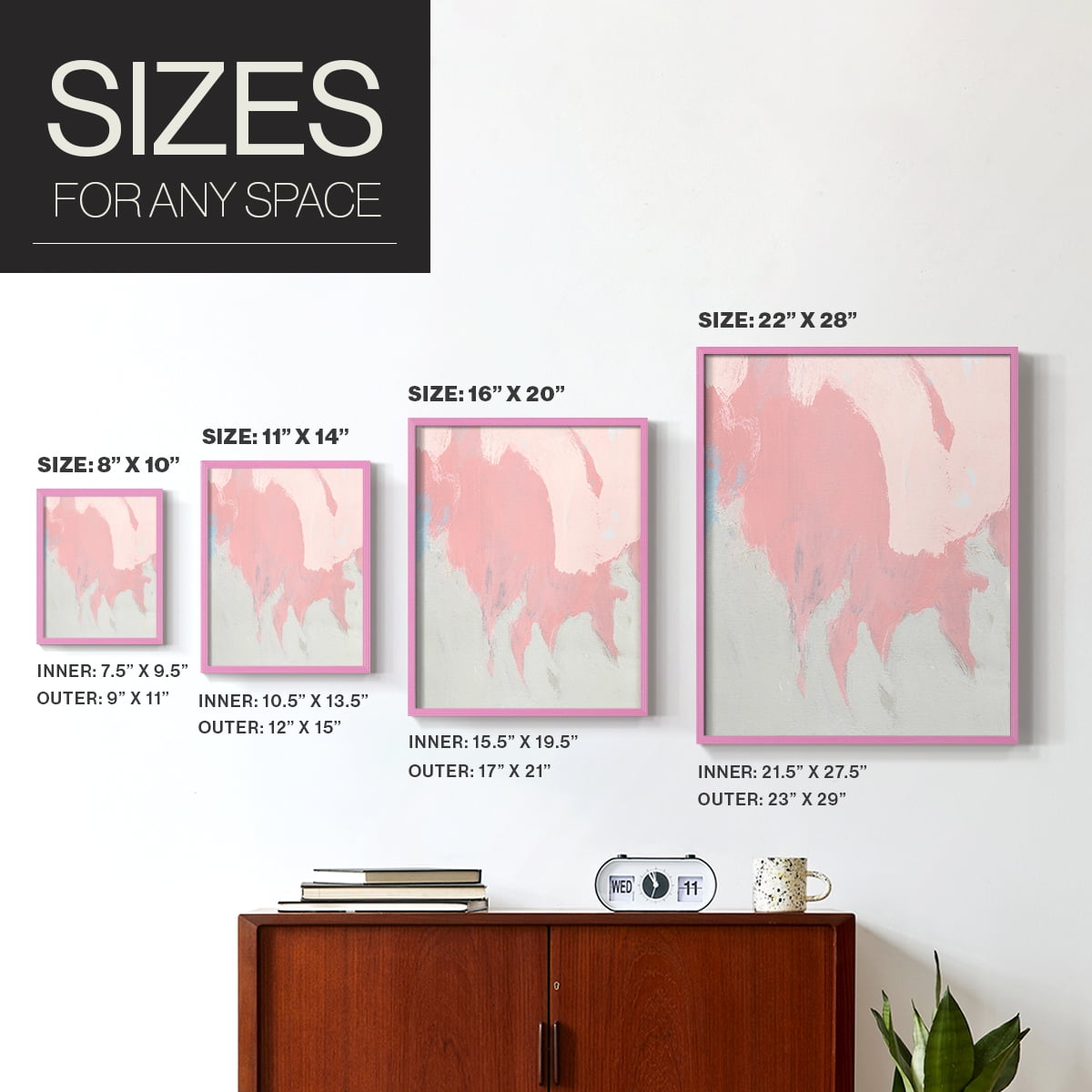 Blushing Abstract II Framed Print in Pink Solid Wood Framed Print No Nail Hanging