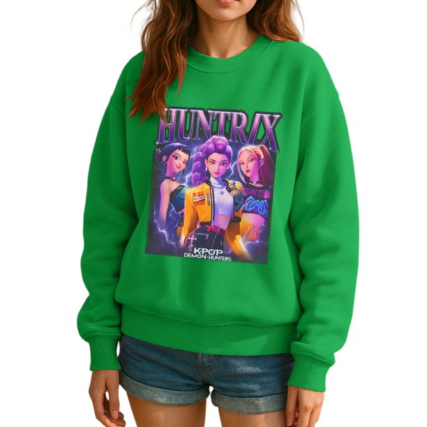 Pop cazadora para niña Printed Anime Print Long-Sleeved Sweatshirt (Green)