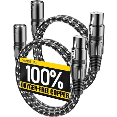 VANDESAIL XLR Cables 3ft 2 pack, XLR Microphone Cable Balanced Shielded Nylon Braided Cord 3 Pin 3 feet Male to Female for Microphones Recording, Mixer, Amplifier，Speaker Systems