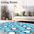 thumbnail image 2 of ODIKA 5'x7' Machine Washable Non-Slip Area Rug, Winter Wildlife Scene Latch Hook With Playful Penguins Design High Traffic Rug with Pad, Blue, 618659, 2 of 8